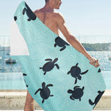 Sea turtle with blue ocean backgroud Beach Towel