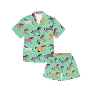 Colorful horses pattern Kids' Boys' Girls' V-Neck Short Pajama Set