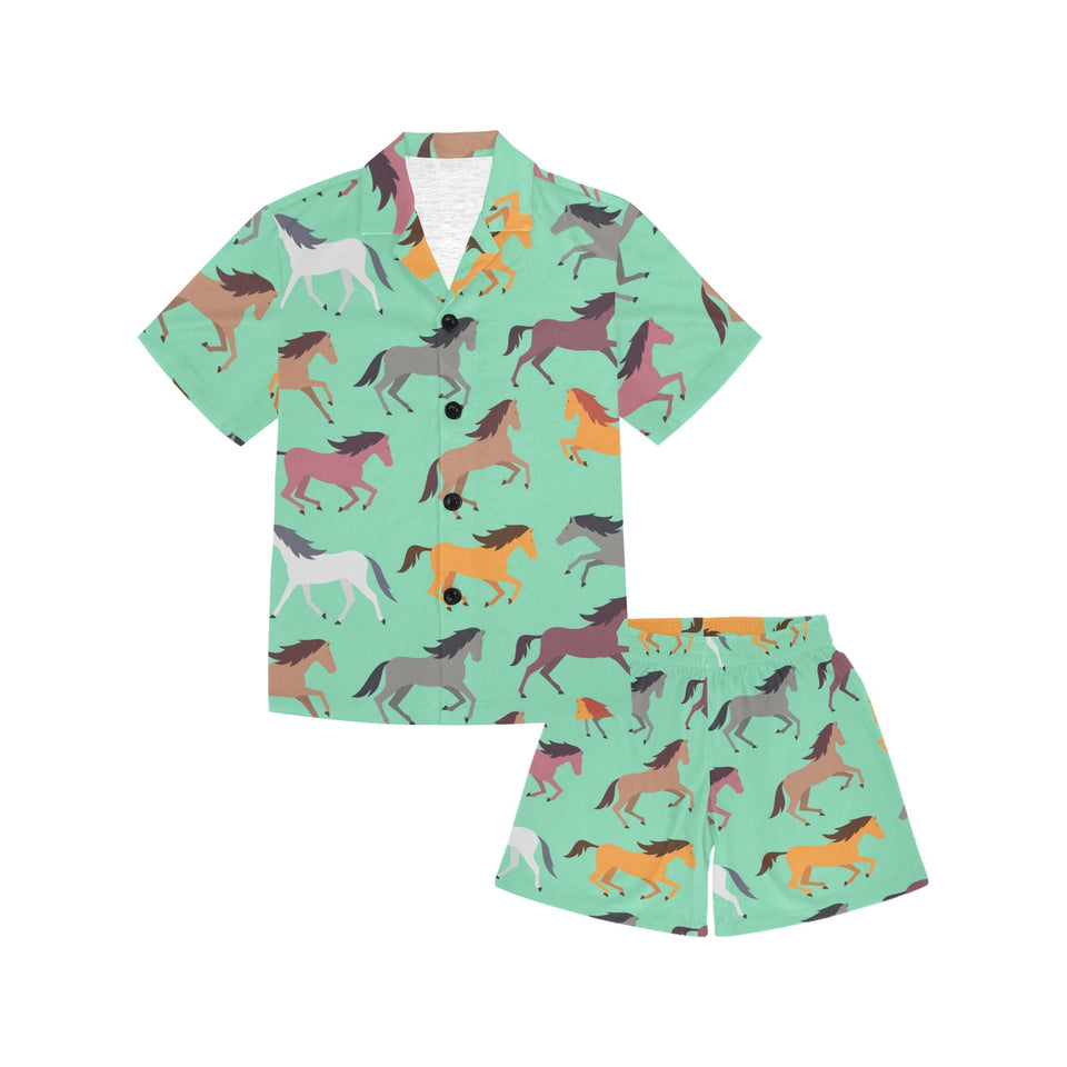 Colorful horses pattern Kids' Boys' Girls' V-Neck Short Pajama Set