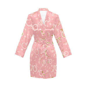 Bicycle Pattern Print Design 02 Women's Long Sleeve Belted Night Robe