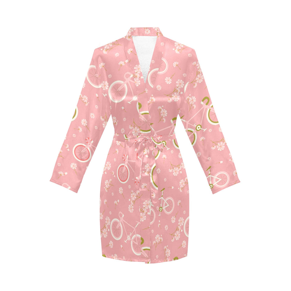 Bicycle Pattern Print Design 02 Women's Long Sleeve Belted Night Robe