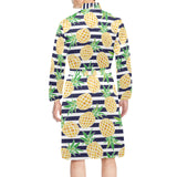 Pineapples pattern striped background Men's Long Sleeve Belted Night Robe