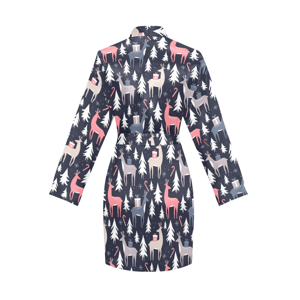Deers Winter Christmas pattern Women's Long Sleeve Belted Night Robe