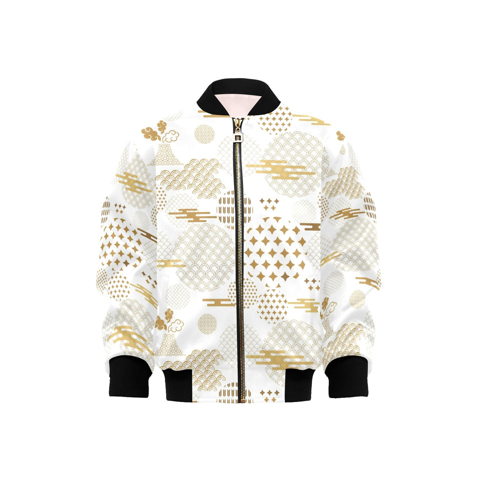 Beautiful gold japanese pattern Kids' Boys' Girls' Bomber Jacket