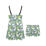Pelican Pattern Print Design 04 Chest Sexy Pleated Two Piece Swim Dress