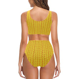 Corn Pattern Print Design 04 Chest Bowknot High Waisted Bikini Swimsuit