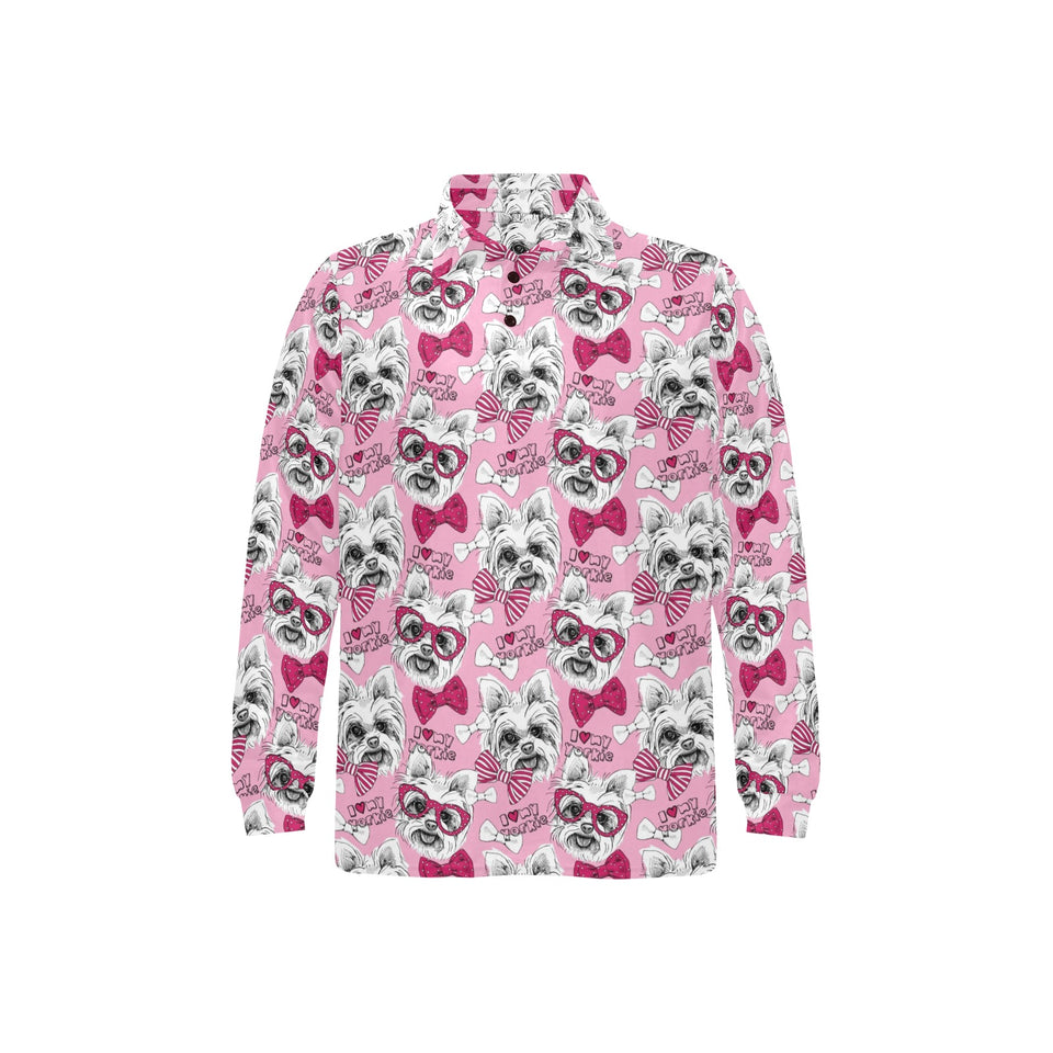 Yorkshire Terrier Pattern Print Design 03 Men's Long Sleeve Polo Shirt