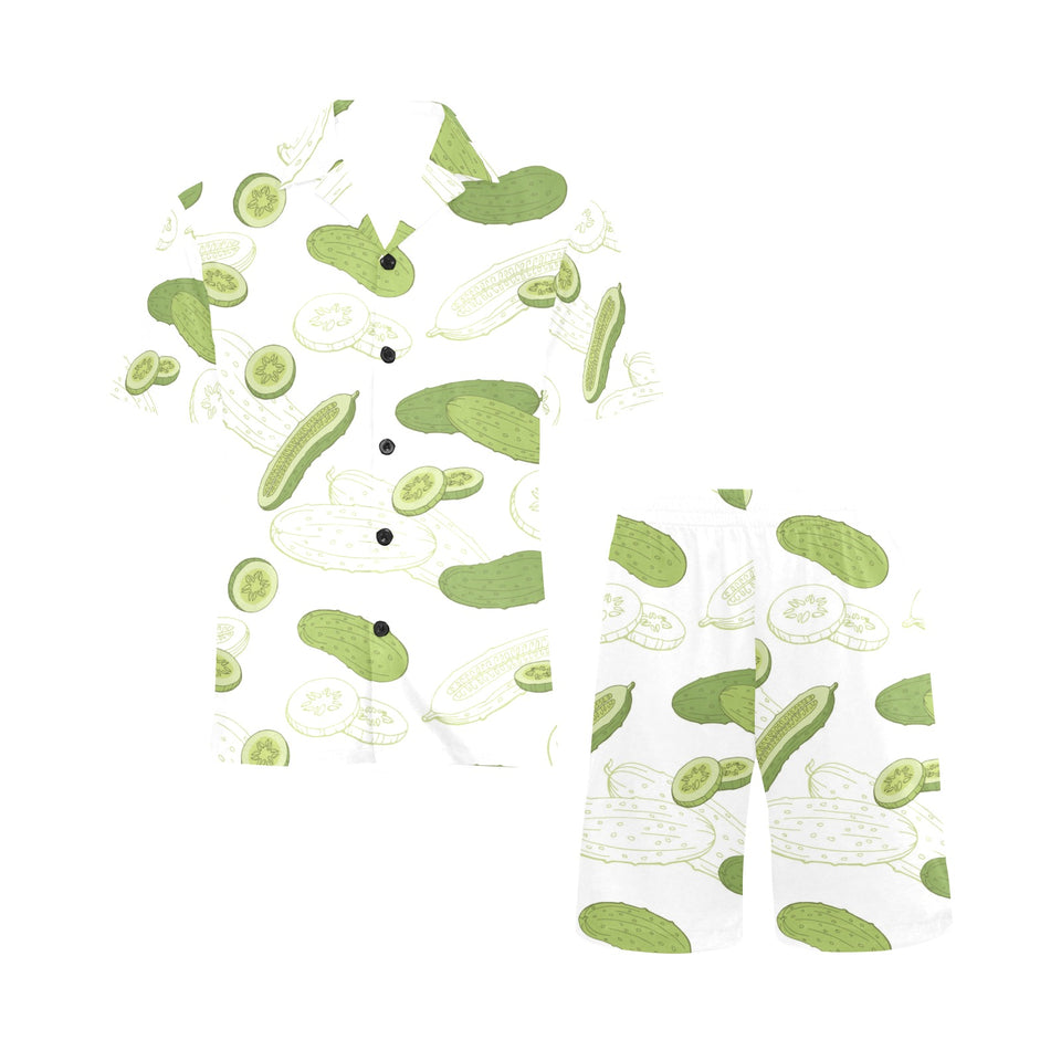 Cucumber sketch pattern Men's V-Neck Short Pajama Set