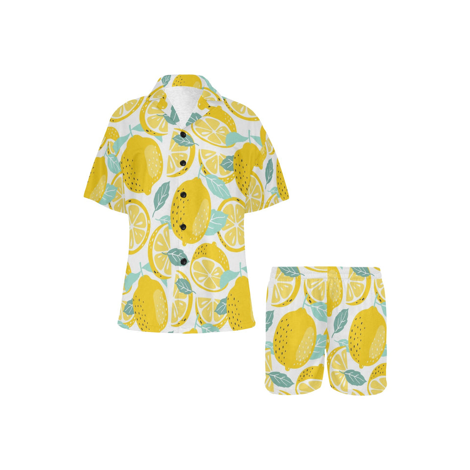 lemon design pattern Women's V-Neck Short Pajama Set