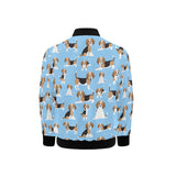 Beagle dog blue background pattern Kids' Boys' Girls' Bomber Jacket