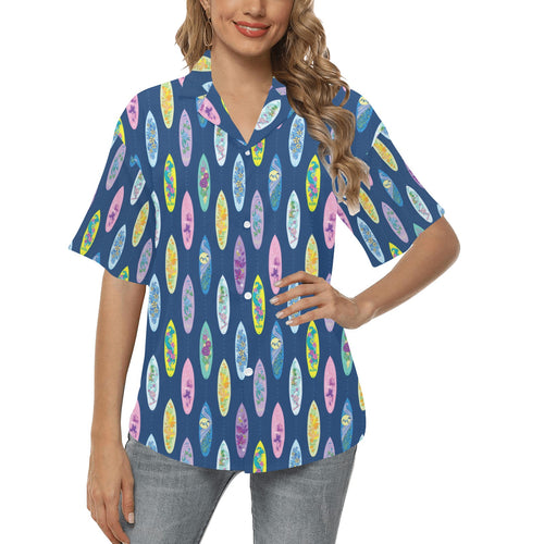 Surfboard Pattern Print Design 03 Women's All Over Print Hawaiian Shirt