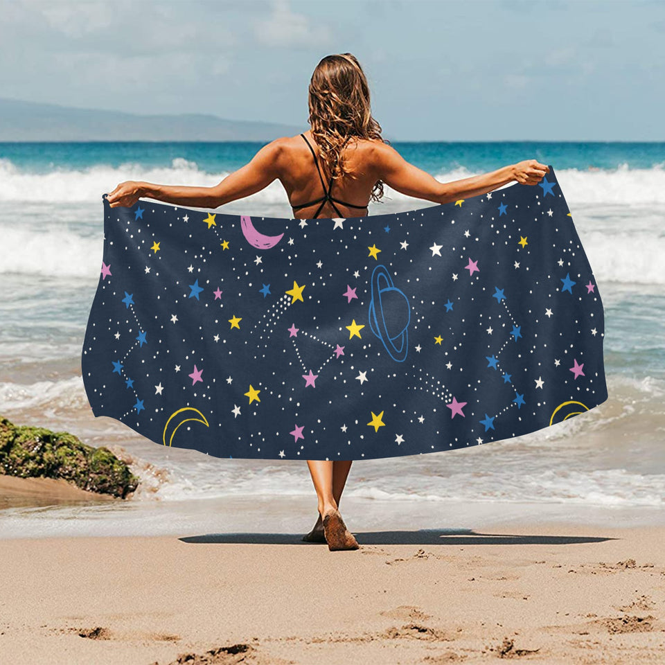 space pattern with planets, comets, constellations Beach Towel