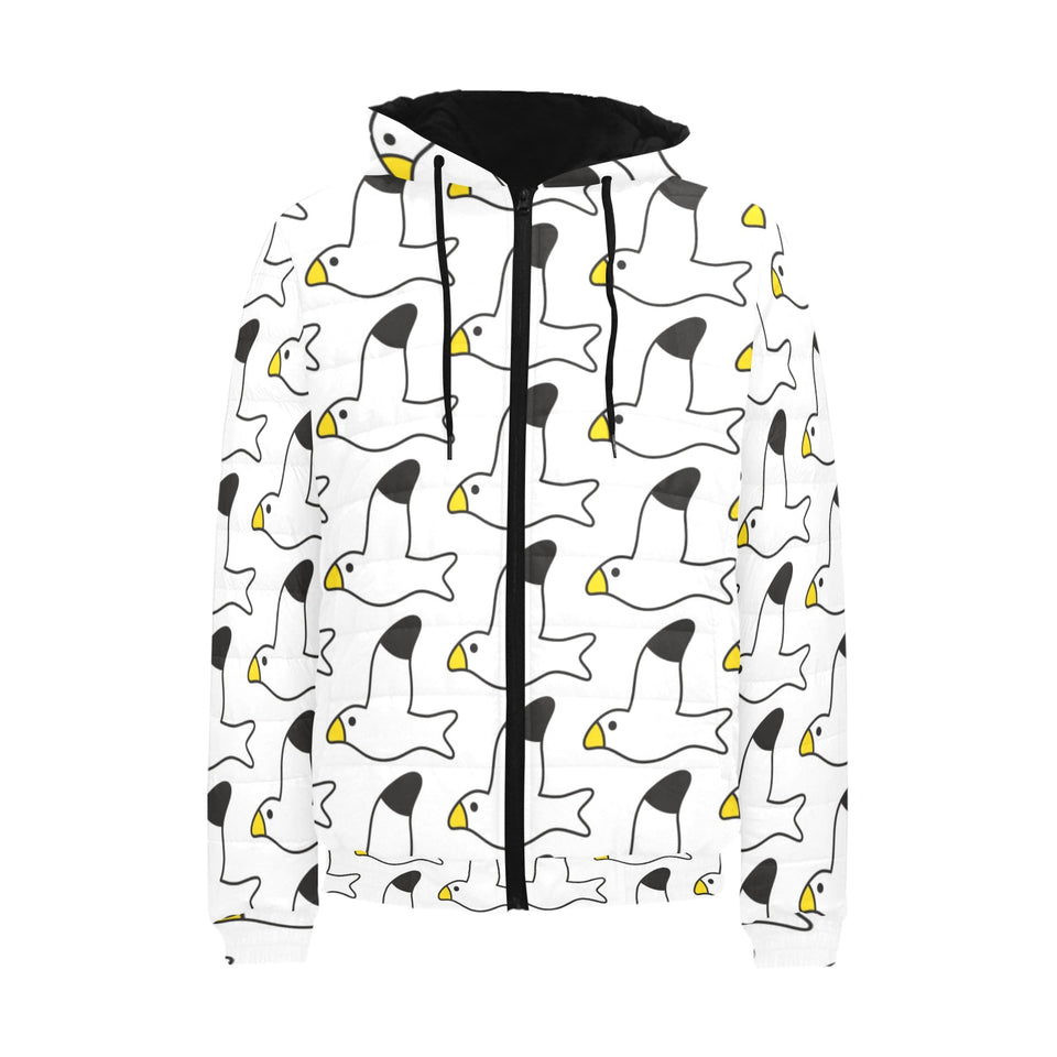 Seagull Pattern Print Design 05 Men's Padded Hooded Jacket