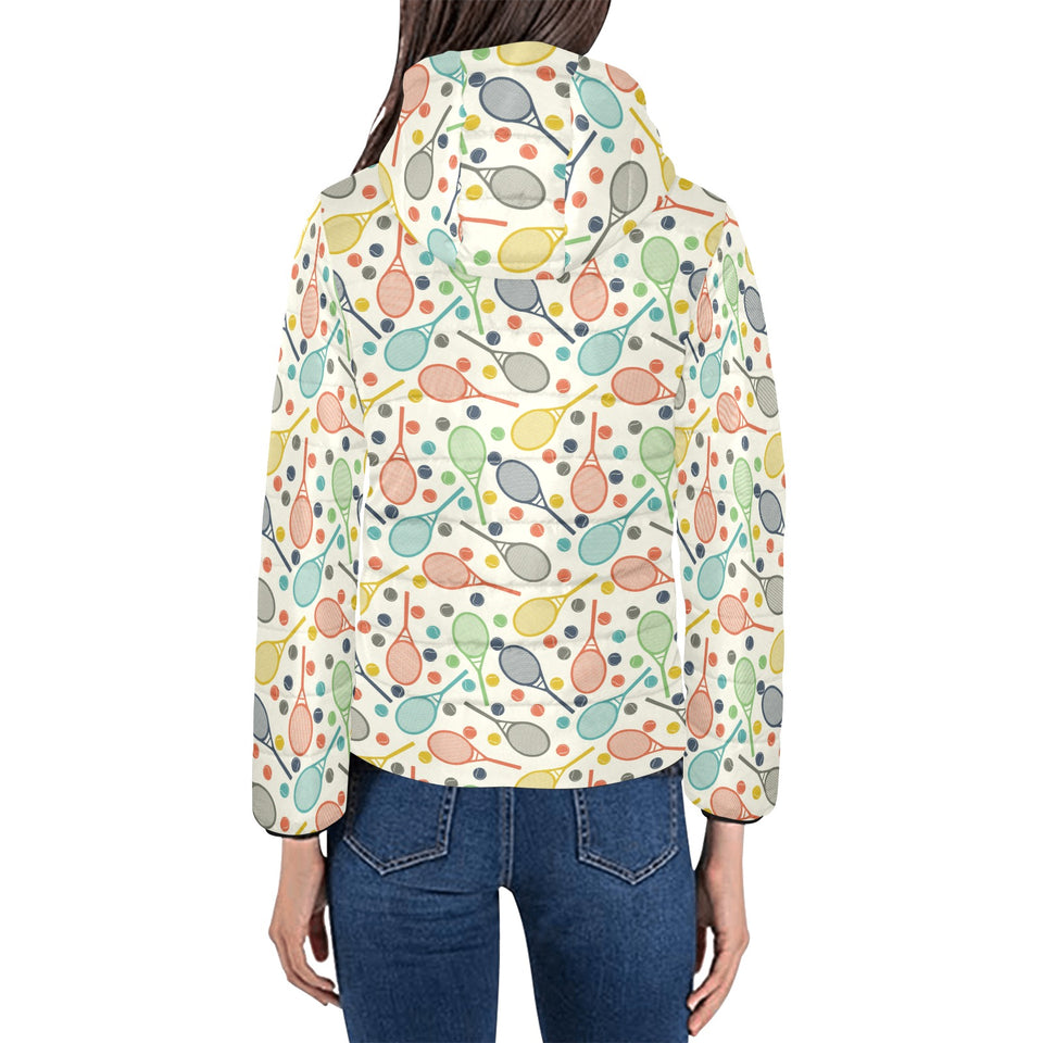 Tennis Pattern Print Design 03 Women's Padded Hooded Jacket