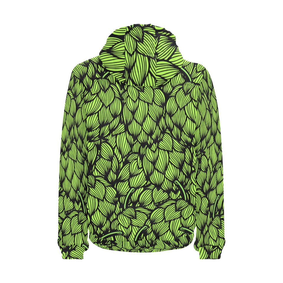 Green hop pattern Men's Padded Hooded Jacket