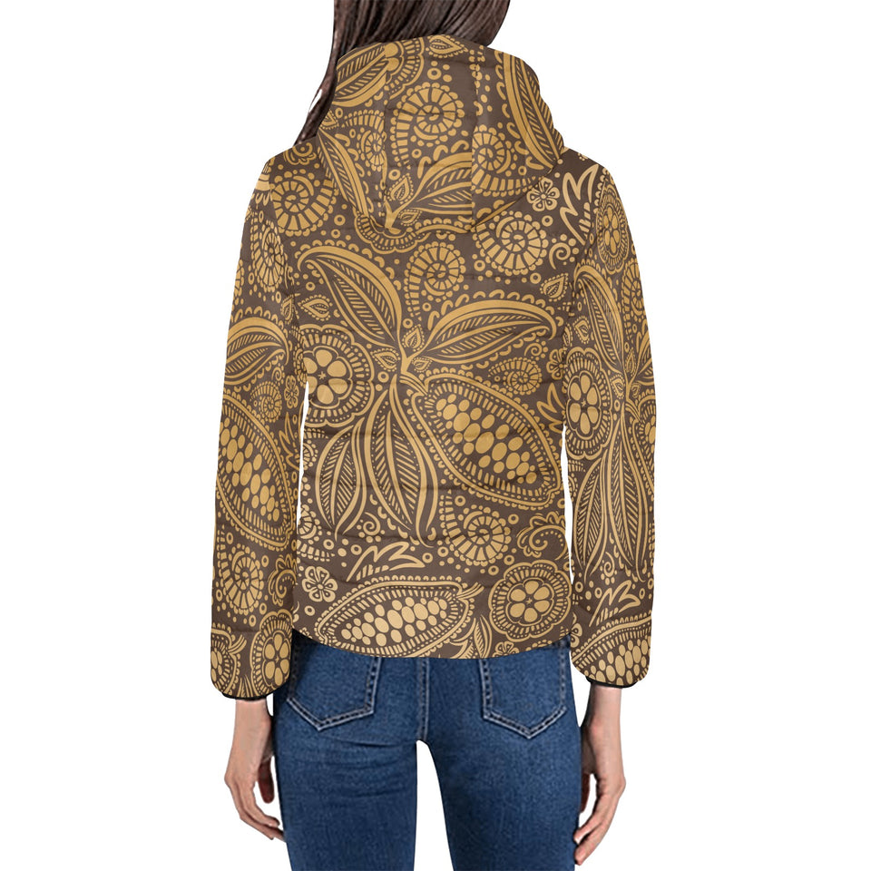 cacao beans tribal polynesian pattern background Women's Padded Hooded Jacket