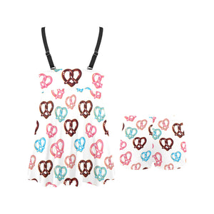 Pretzels Pattern Print Design 04 Chest Sexy Pleated Two Piece Swim Dress