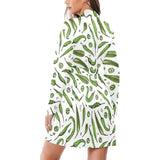 Hand drawn sketch style green Chili peppers patter Women's Long Sleeve Belted Night Robe