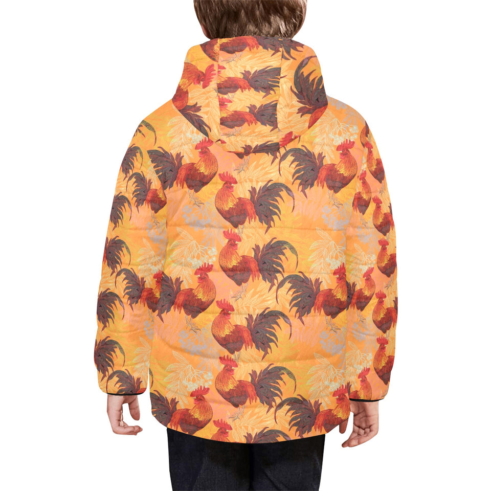 red rooster chicken cock pattern Kids' Boys' Girls' Padded Hooded Jacket