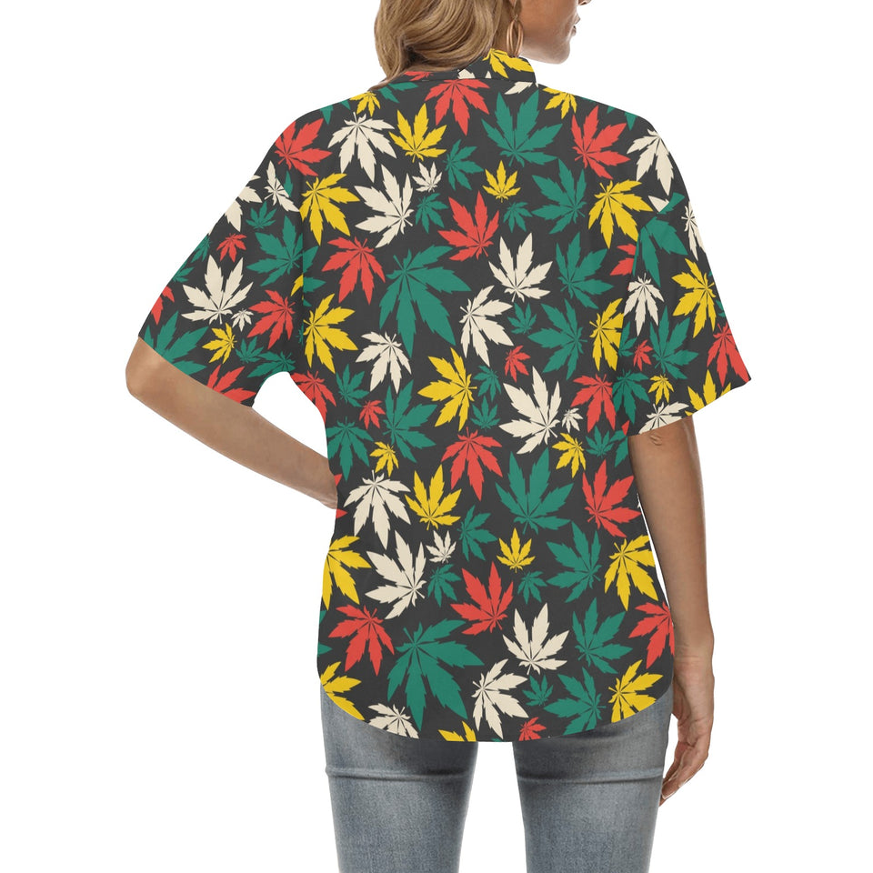 Canabis Marijuana Weed Pattern Print Design 02 Women's All Over Print Hawaiian Shirt