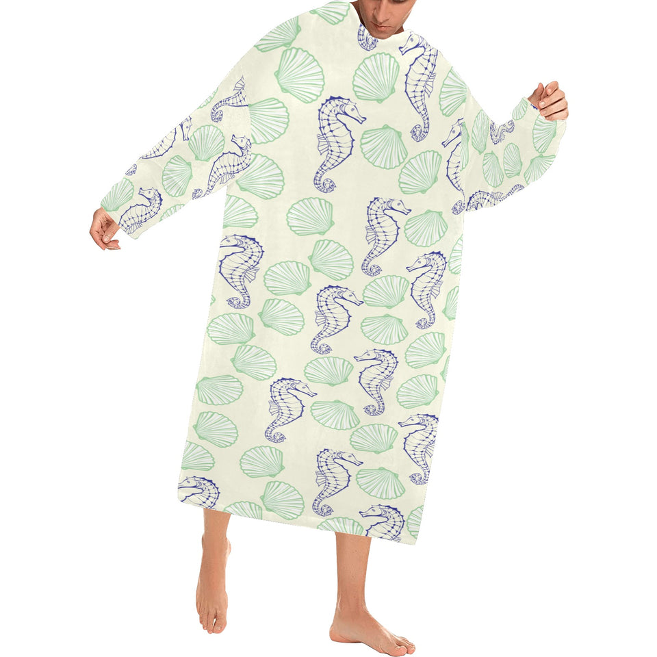 Seahorse shell pattern Blanket Robe with Sleeves