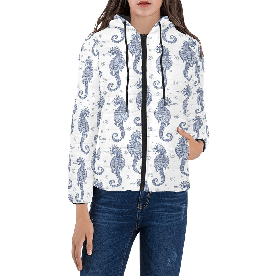 Seahorse pattern background Women's Padded Hooded Jacket