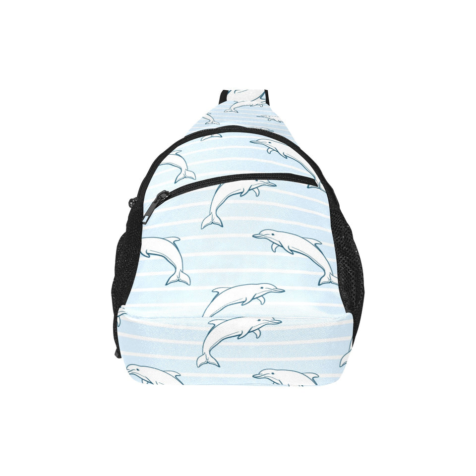 Dolphin blue striped background All Over Print Chest Bag