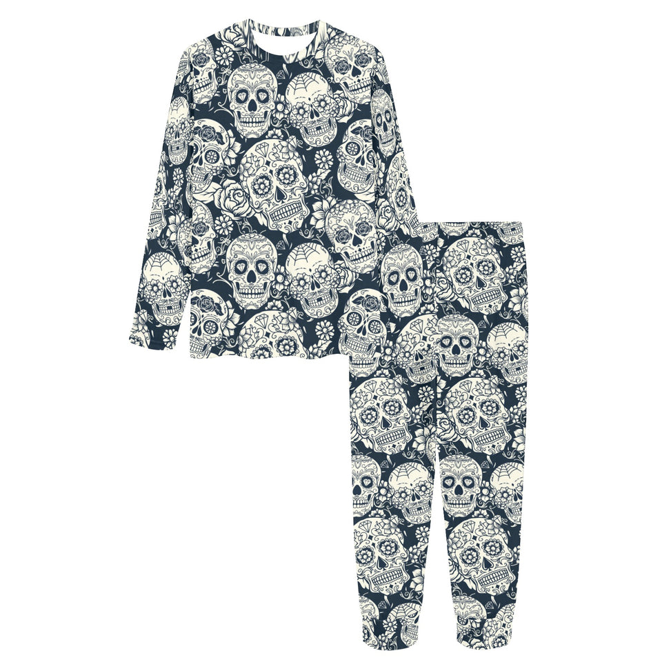 Sugar skull black white pattern Women's All Over Print Pajama Set
