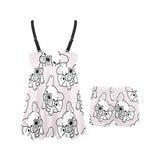Cute french bulldog pattern Chest Sexy Pleated Two Piece Swim Dress