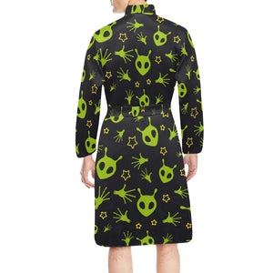 Alien Pattern Print Design 02 Men's Long Sleeve Belted Night Robe