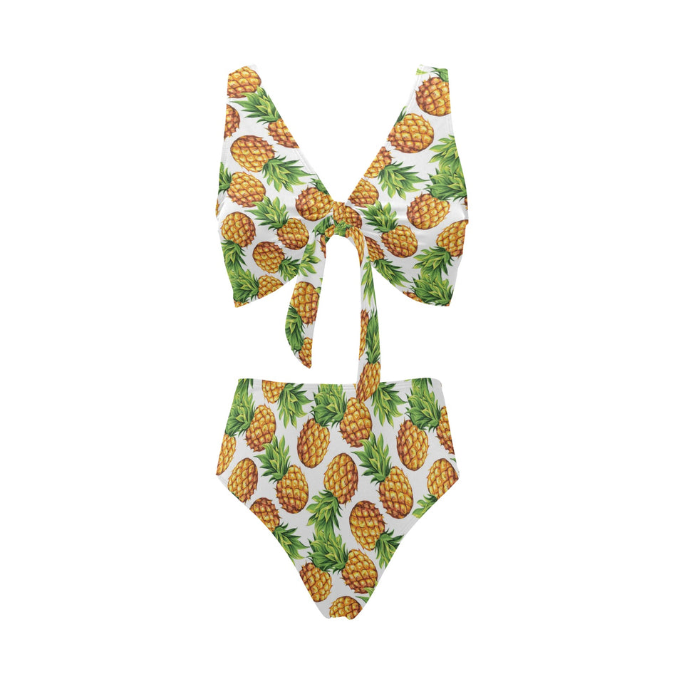 Pineapples design pattern Chest Bowknot High Waisted Bikini Swimsuit