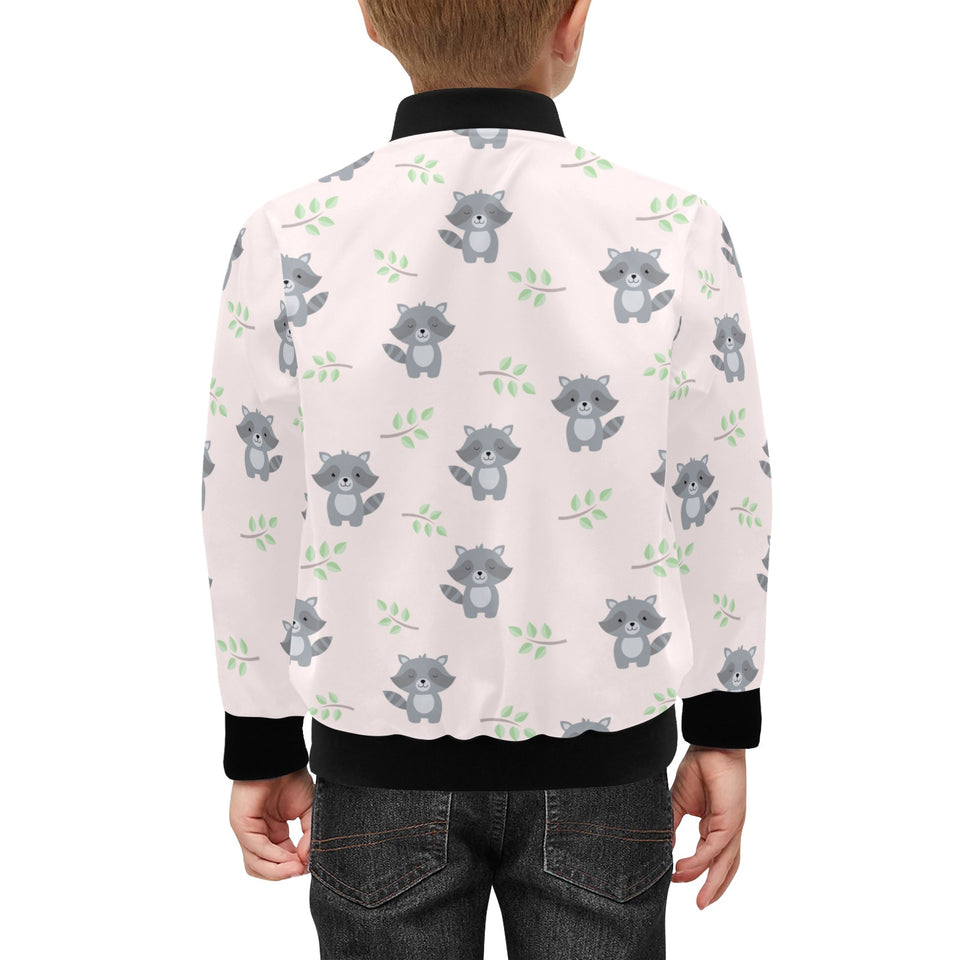 cute raccoons leaves pattern Kids' Boys' Girls' Bomber Jacket