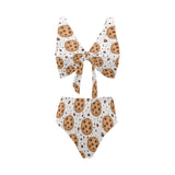 chocolate chip cookie pattern Chest Bowknot High Waisted Bikini Swimsuit