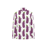 Eggplant Pattern Print Design 01 Women's Long Sleeve Polo Shirt