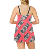 Camera Pattern Print Design 05 Chest Sexy Pleated Two Piece Swim Dress