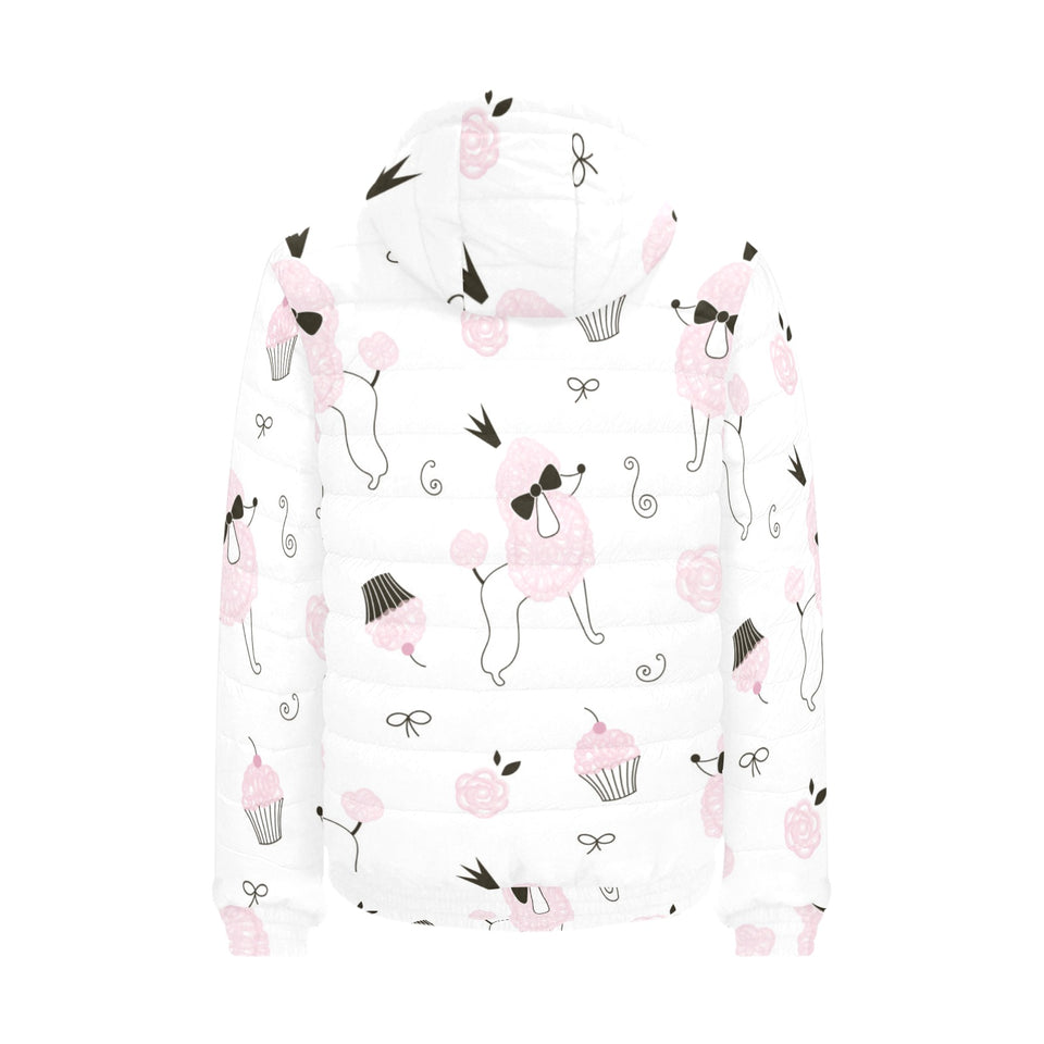 Poodle dog rose cake pattern Men's Padded Hooded Jacket
