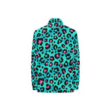 Green leopard skin print pattern Women's Long Sleeve Polo Shirt