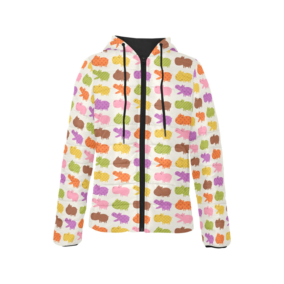 Hippopotamus Pattern Print Design 01 Women's Padded Hooded Jacket