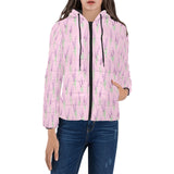 Lavender pattern pink background Women's Padded Hooded Jacket