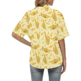 Saxophone cornet pattern yellow background Women's All Over Print Hawaiian Shirt
