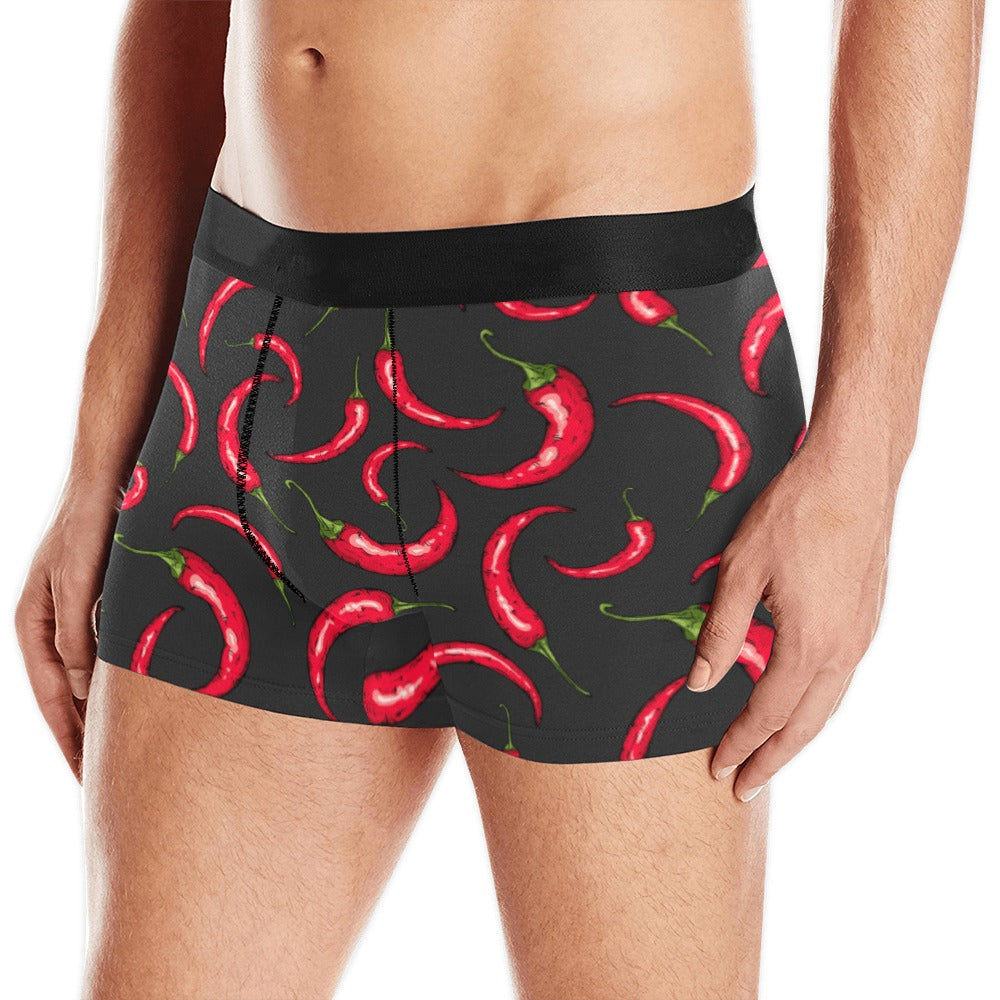 Chili peppers pattern black background Men's All Over Print Boxer Briefs Men's Underwear