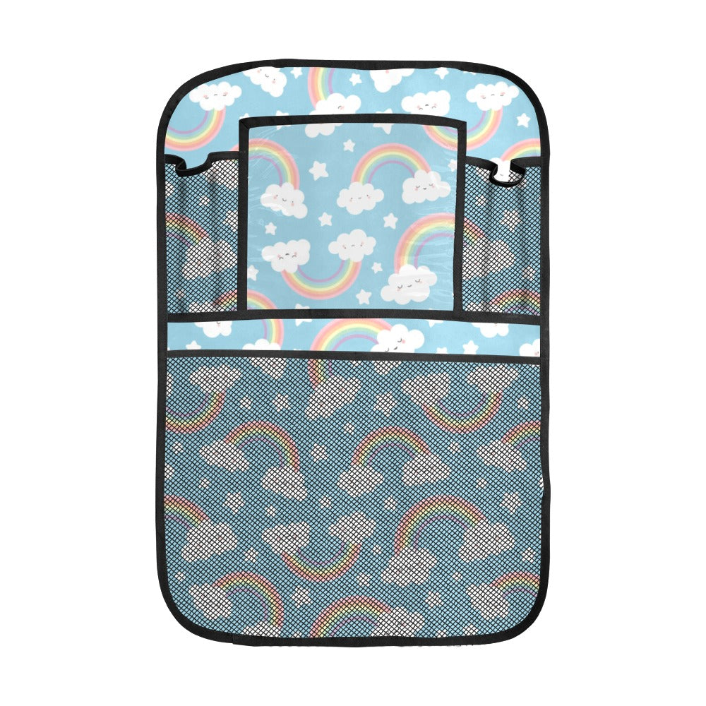 Cute rainbow clound star pattern blue background Car Seat Back Organizer