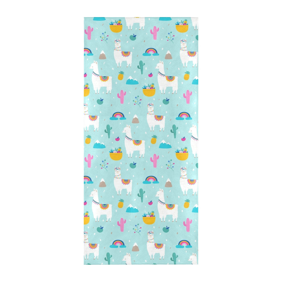 Llama alpaca cactus leaves pattern Beach Towel