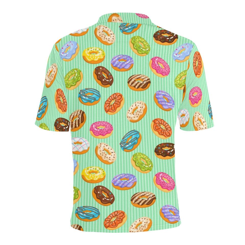 Colorful donut pattern green background Men's All Over Print Polo Shirt