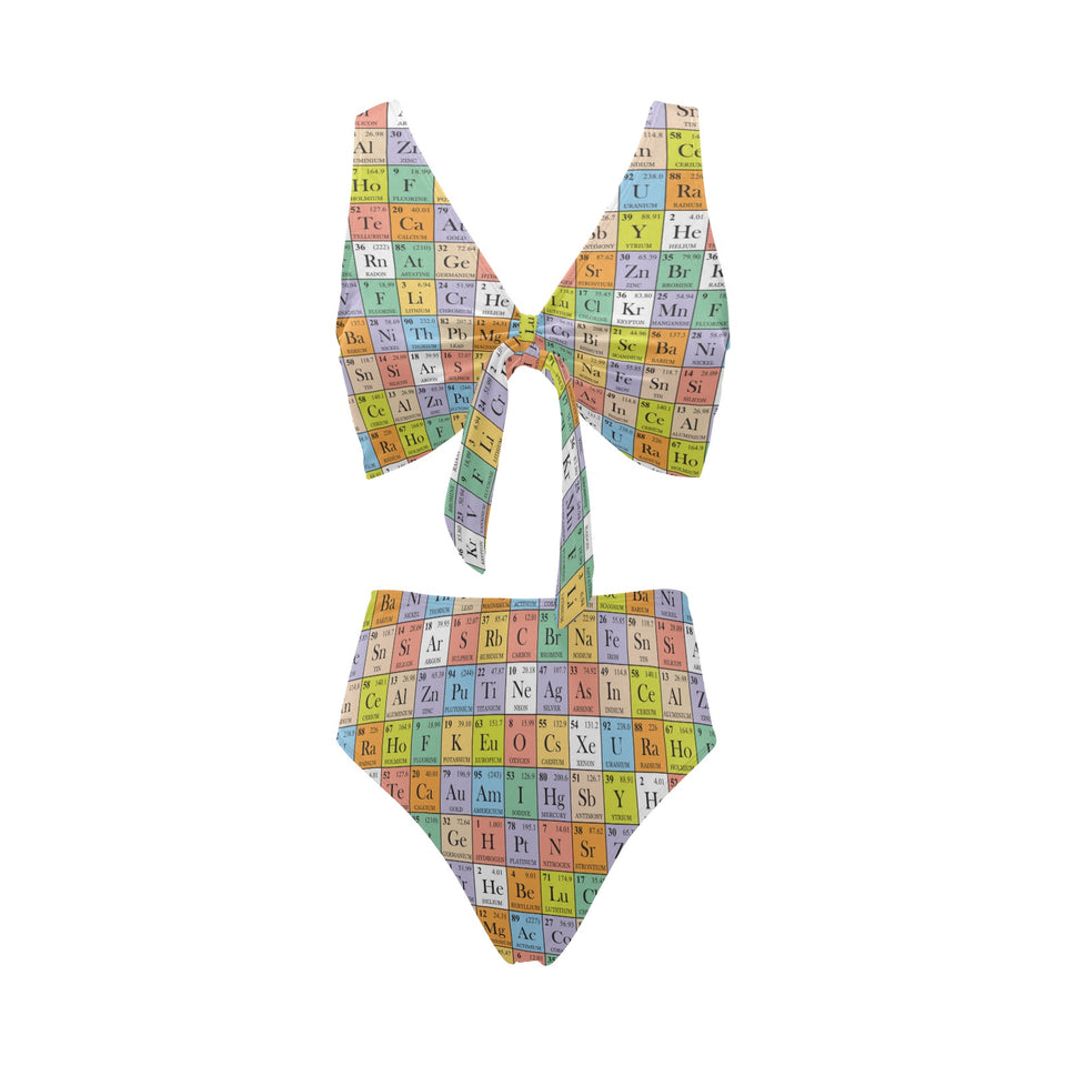 Chemistry Periodic Table Pattern Print Design 01 Chest Bowknot High Waisted Bikini Swimsuit