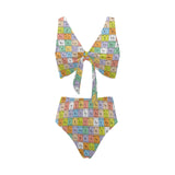 Chemistry Periodic Table Pattern Print Design 01 Chest Bowknot High Waisted Bikini Swimsuit