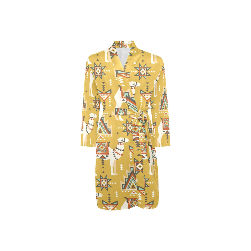 Camels ethnic motif pattern Men's Long Sleeve Belted Night Robe
