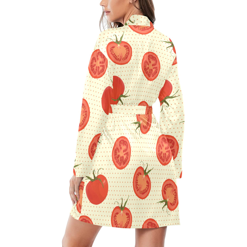 Tomato dot background Women's Long Sleeve Belted Night Robe
