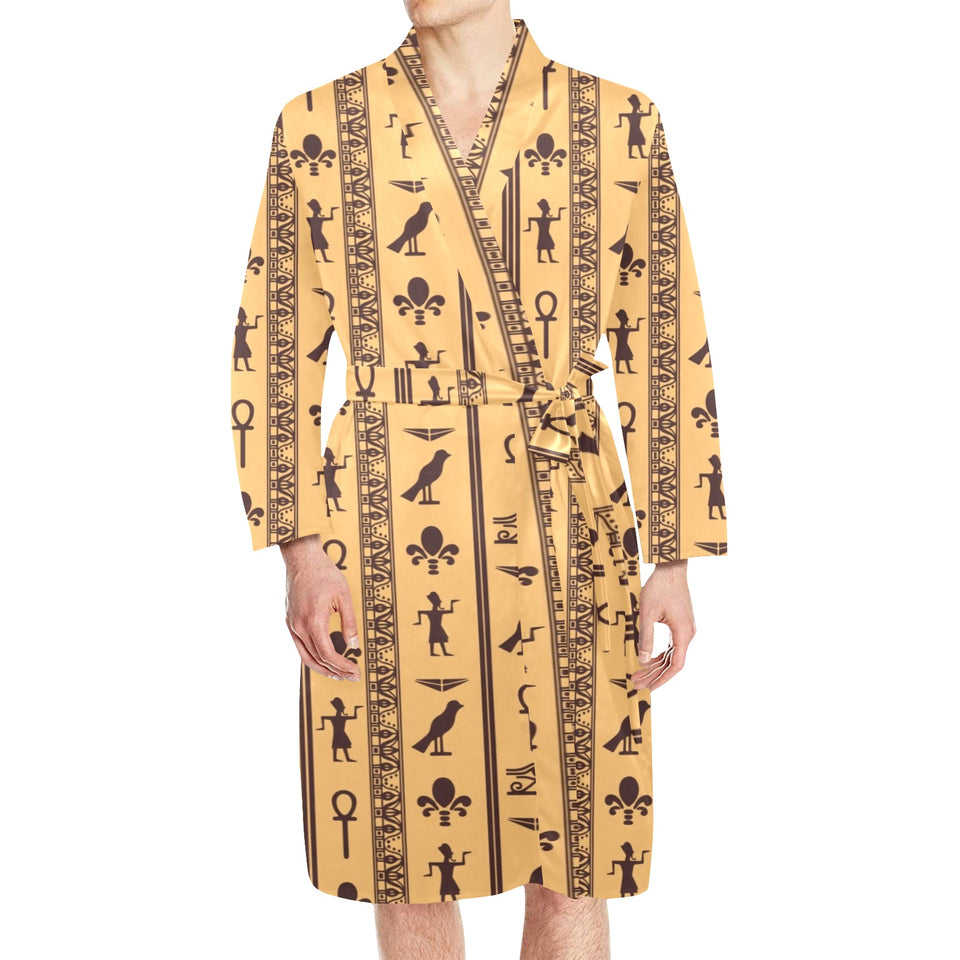 Egypt Hieroglyphics Pattern Print Design 02 Men's Long Sleeve Belted Night Robe