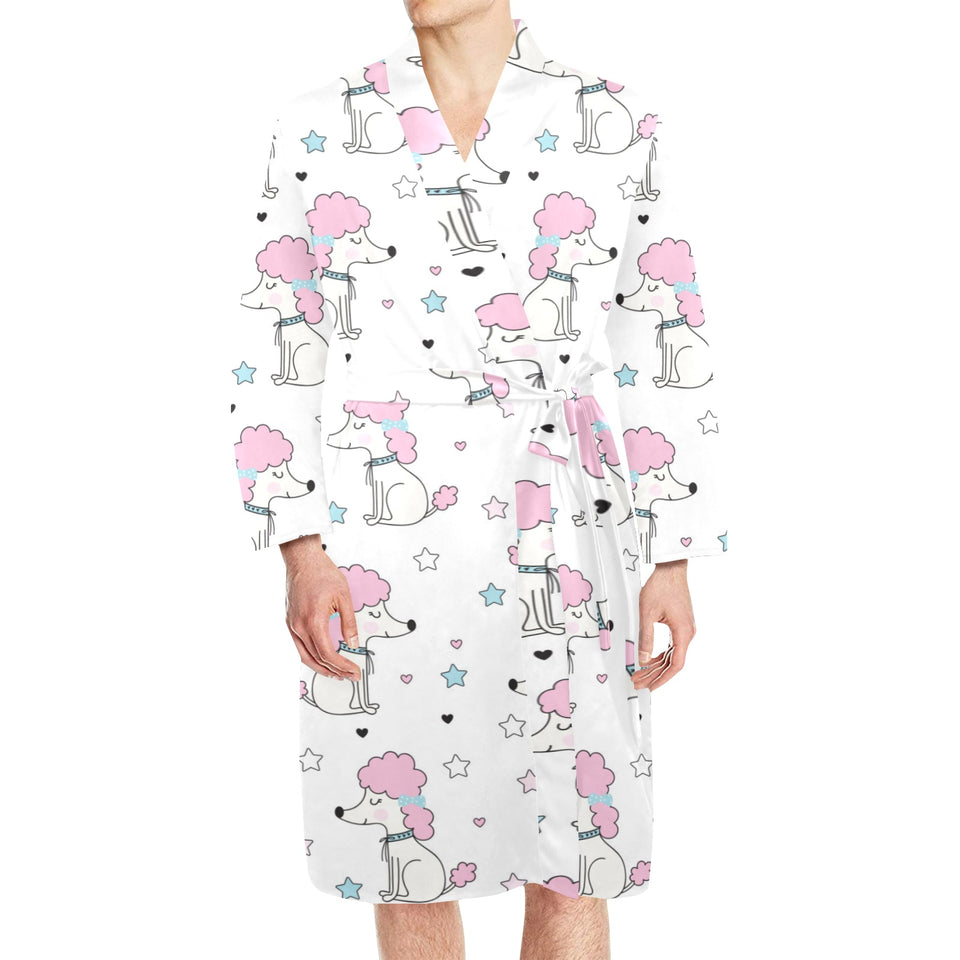 Cute poodle dog star pattern Men's Long Sleeve Belted Night Robe